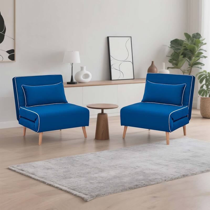 2-Piece Velvet Foldable Sleeper Sofa Chair, Sofa Bed with 3-Position Adjustable Backrest, Quick 10-Second Conversion