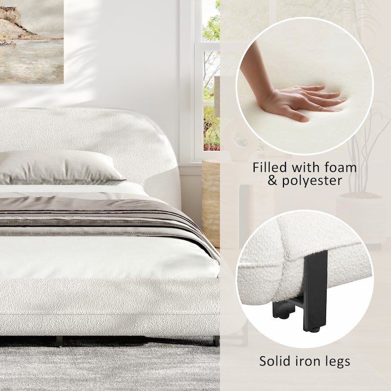Upholstered Platform Bed with Curve-Shaped Design and Thick Headboard