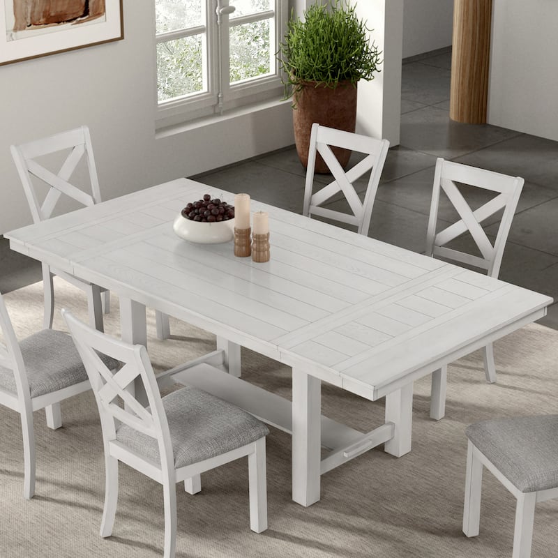 Furniture of America Hesnly Farmhouse Rustic White Oak Wood 84-inch Extendable Dining Table