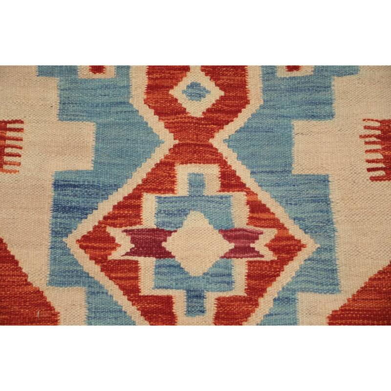 Hand Woven Oriental 100% Wool Carpet Southwestern Tribal Navy Blue & Blues Kilim Area Rug - 6' 3'' X 4' 1''