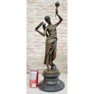 Vintage Bronze Br Hot Cast Sculpture Of A Young Girl Playing Tambourine By Milo