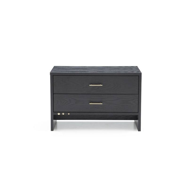 Modern Dark Gray Ash Nightstand with Two Drawers