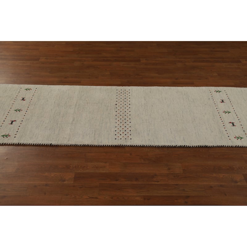Little Animals Design Gabbeh Runner Rug Handmade Beige Wool Carpet - 2'6" x 11'3"
