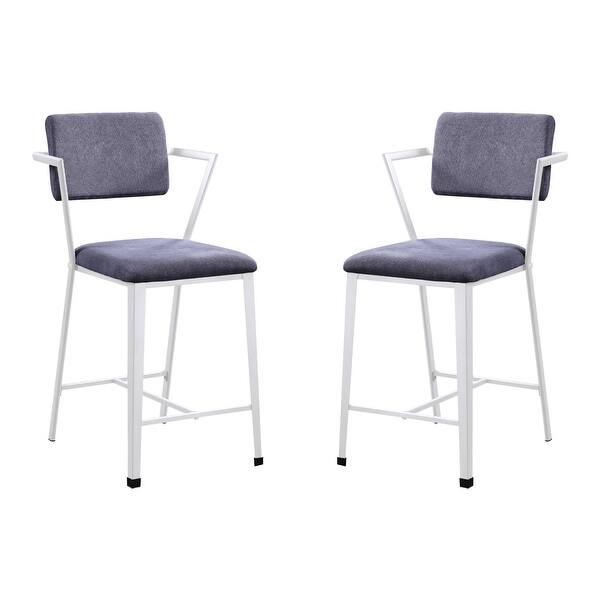 Set of 2 Gray Fabric Counter Height Chair in White Finish Bed Bath