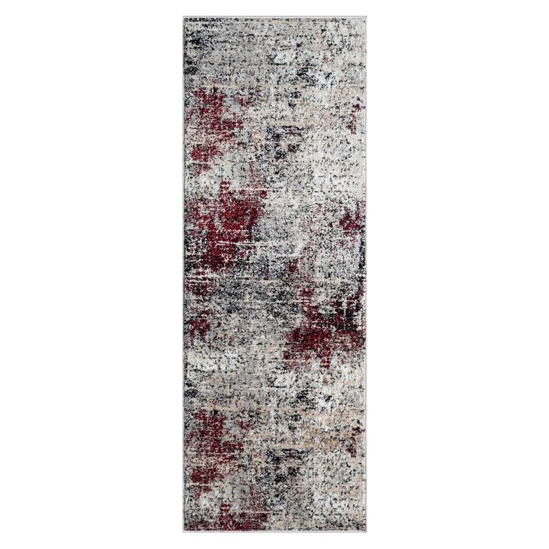 Kimberly Collection Black/Red Abstract Area Rug - 2'8"X7'10"