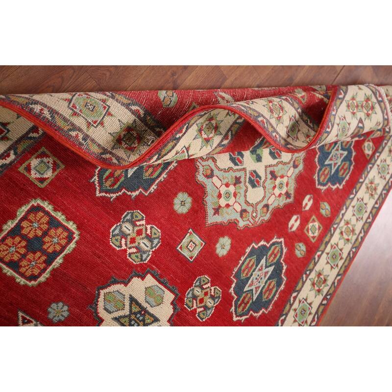 Geometric Red Kazak Accent Rug Hand-Knotted Bedroom Wool Carpet - 3'10" x 5'10"