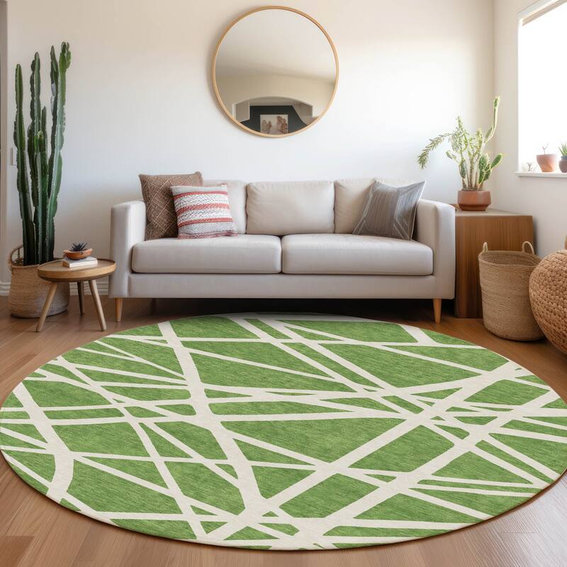 Machine Washable Indoor/ Outdoor Abstract Contemporary Chantille Rug - Green - 8' x 8'