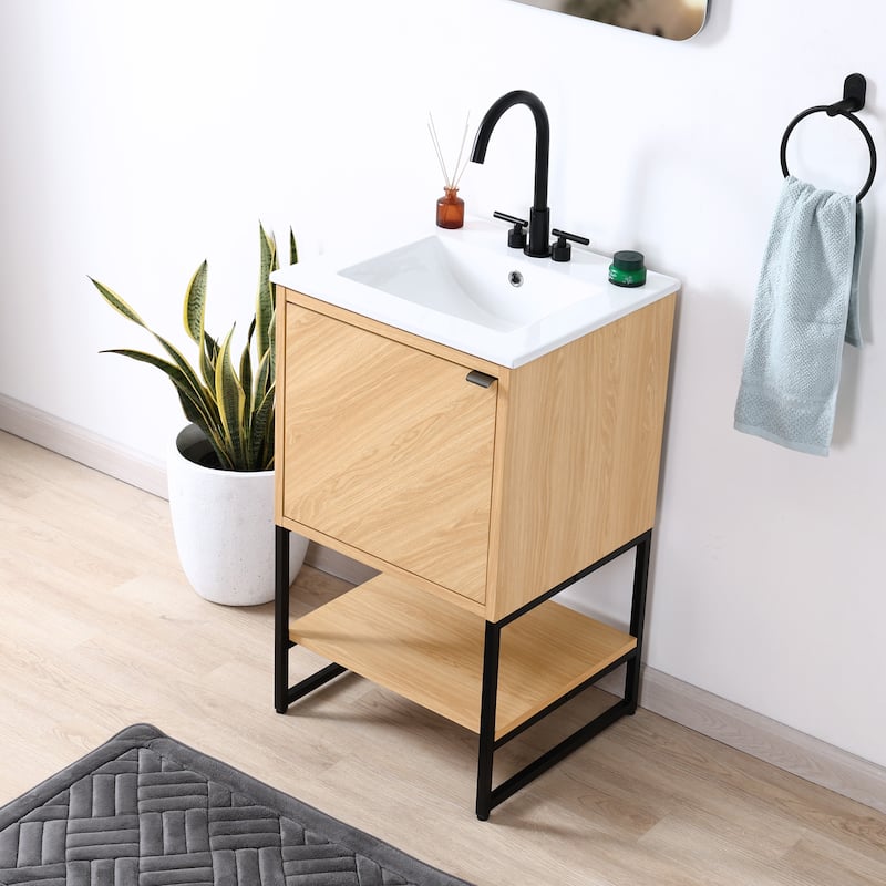 Juhl Chevron-Front Modern Minimalist 2-Shelf Bath Vanity Cabinet Only (Sink Basin Not Included), By JONATHAN Y