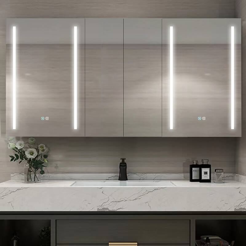 60 in.W x 30 in. H Aluminum Surface Mounted LED Medicine Cabinet with Doors and Mirror Defogging - 60'' X 30''