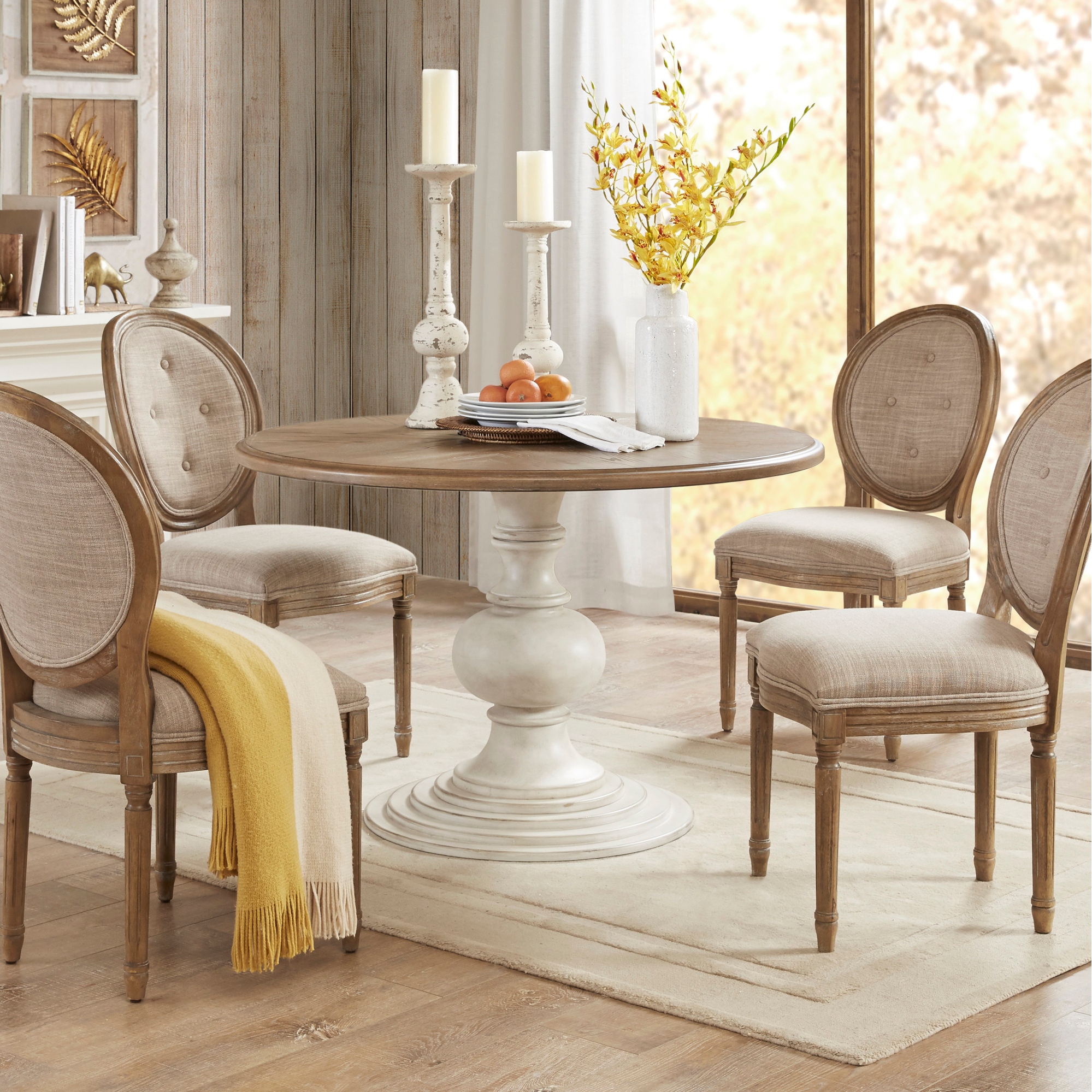 Madison Park Lexi 46 Round Pedestal Dining Table Reclaimed Walnut