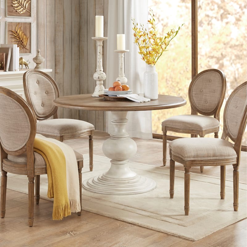 Madison Park Hemlock 46" Round Pedestal Dining Table Dining Table - Reclaimed Walnut/ Antique Cream