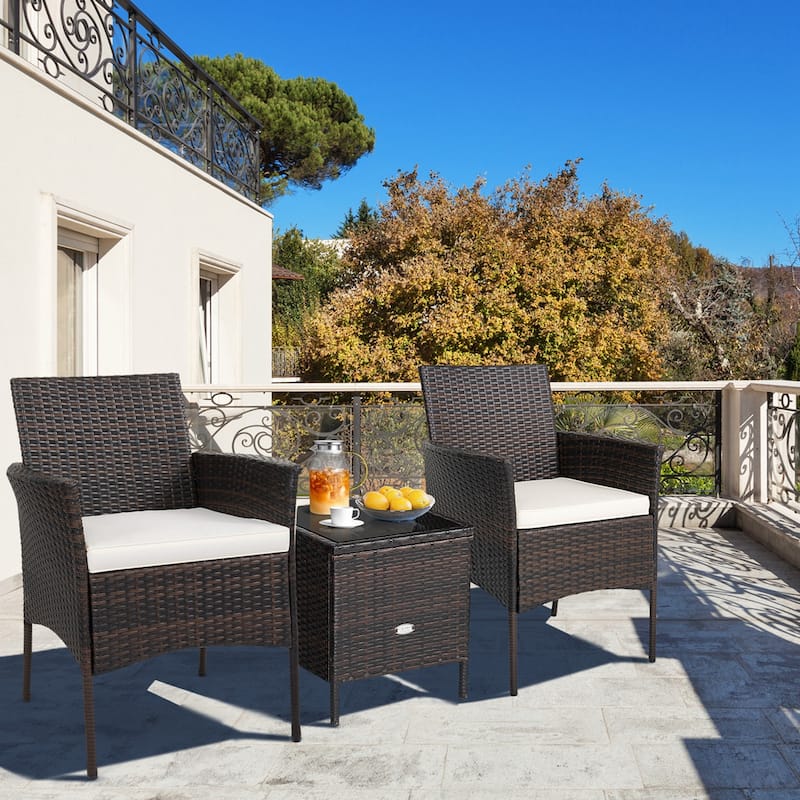Costway Set of 4 Patio Rattan Dining Chairs Cushioned Seat Curved - See Details