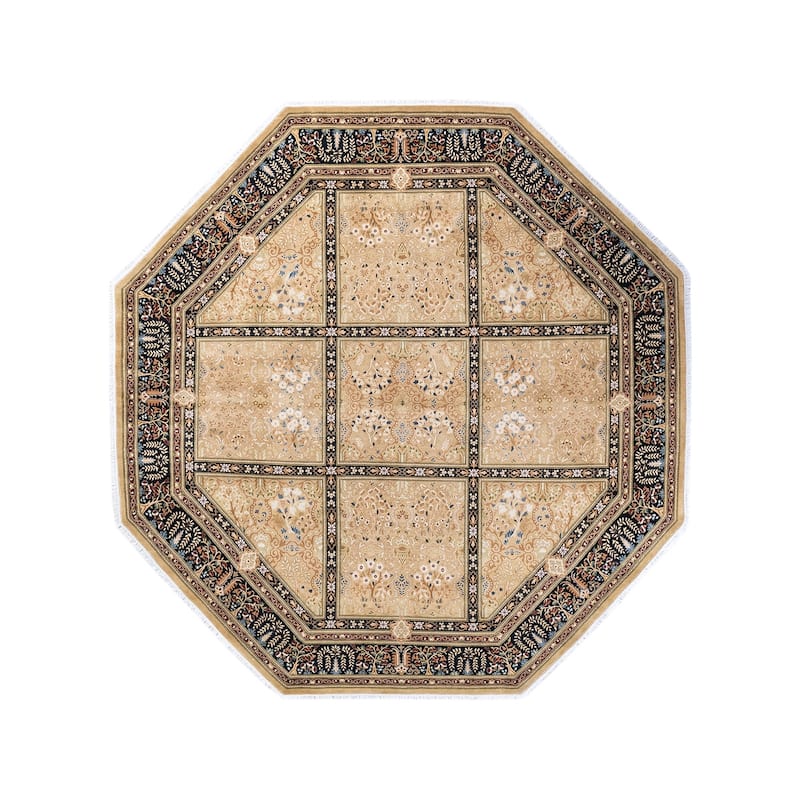 Overton Handknotted Wool Traditional Oriental Yellow Octagon Area Rug - 9' x 12' - Gold - 9' x 12'