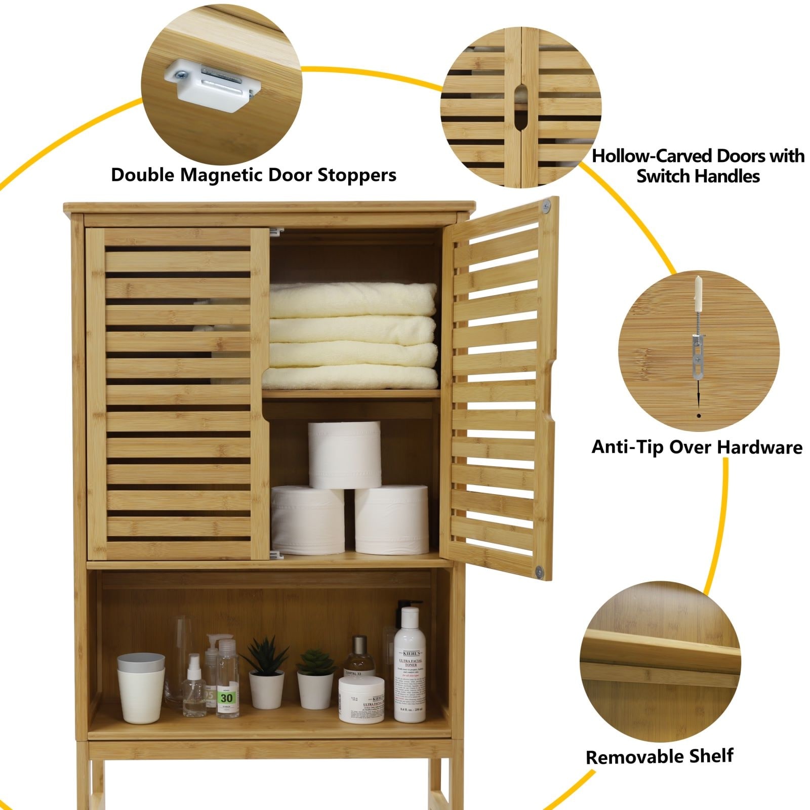 VEIKOUS Bamboo Over-The-Toilet Storage Cabinet Bathroom Organizer with Shelf  and Cupboard - On Sale - Bed Bath & Beyond - 34310906