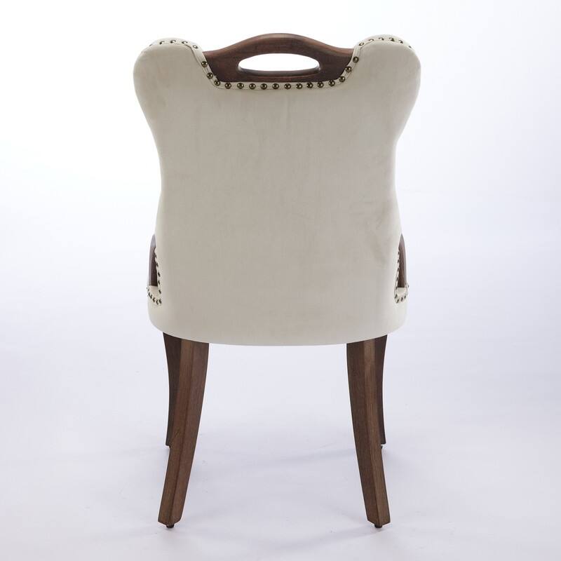 Velvet Dining Chairs with Tufted Trim & Copper Nail Accents - Set of 2