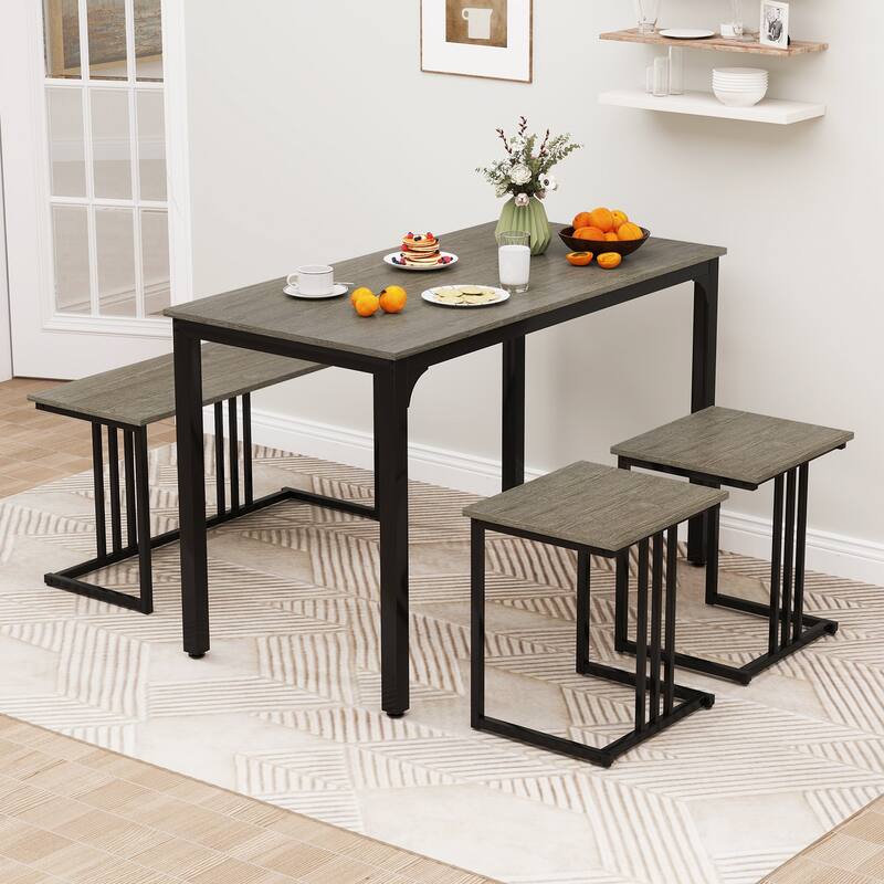 4 Piece Dining Table Set with Bench and Stools for Small Kitchen - 47.5" x 24" x 29.5"