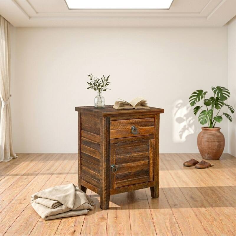 M4H 25" Antique Acacia Wood Nightstand Fully Assembled Reclaimed Look