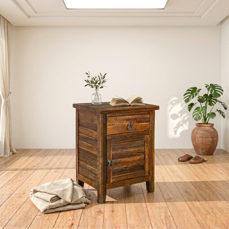 M4H 25" Antique Acacia Wood Nightstand Fully Assembled Reclaimed Look