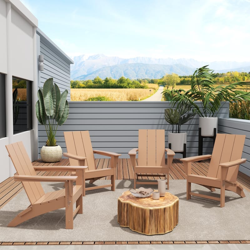 Polytrends Shoreside Modern Poly Folding Eco-Friendly All Weather Adirondack Chair (Set of 4) - Teak