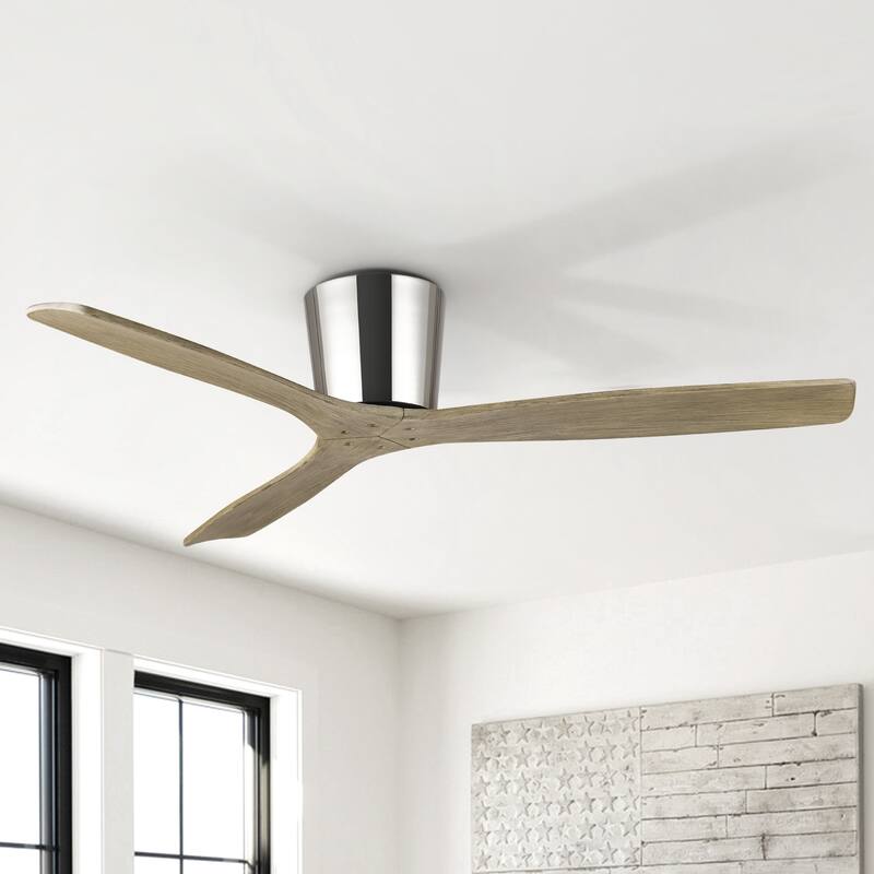 54" Farmhouse Gold Solid Wood Flush Mount Ceiling Fan without Light - Nickel