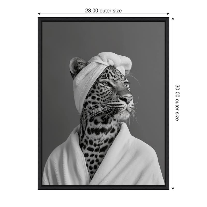 Lady Leopard Spa Day by Niky Rahner Framed Canvas Wall Art - 23 x 30 in