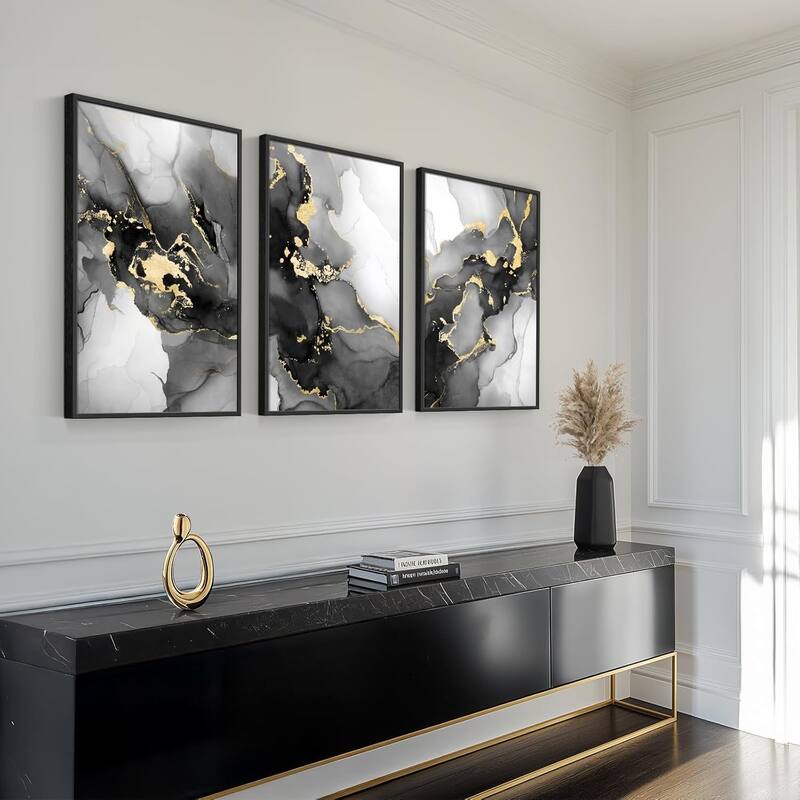 Framed Black and White Abstract Wall Art