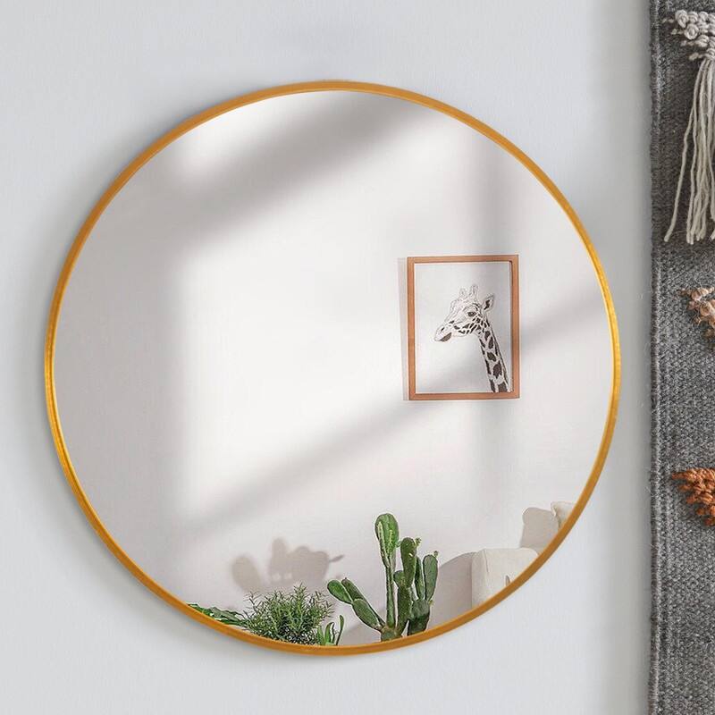 Classic Round Accent Bathroom Mirror Metal Frame Hanging Wall Mounted Circle Mirror for Wall Decor Vanity Entryway Living Room