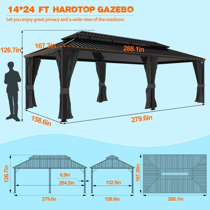 VEIKOUS Outdoor Aluminum Double Hardtop Gazebo Pergolas for Patio Lawn and Garden
