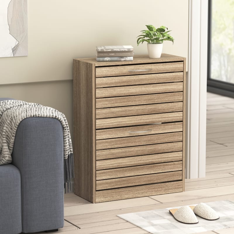 22.4"W Two Drawers Shoe Cabinet,Fold-out Drawer Shoe Organizer
