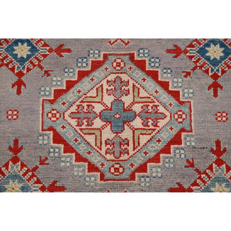 Hand Knotted Oriental 100% Wool Carpet Traditional Geometric Greys & Charcoal Kazak Area Rug - 9' 9'' X 8' 2''