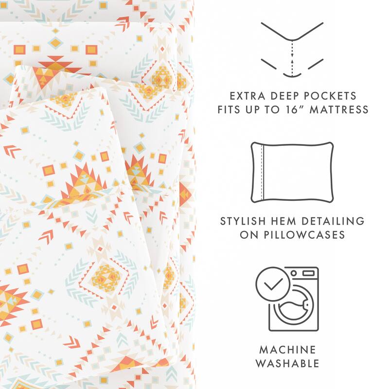 Becky Cameron Aztec Dreams Pattern 4 Piece Deep Pocket Bed Sheet Set