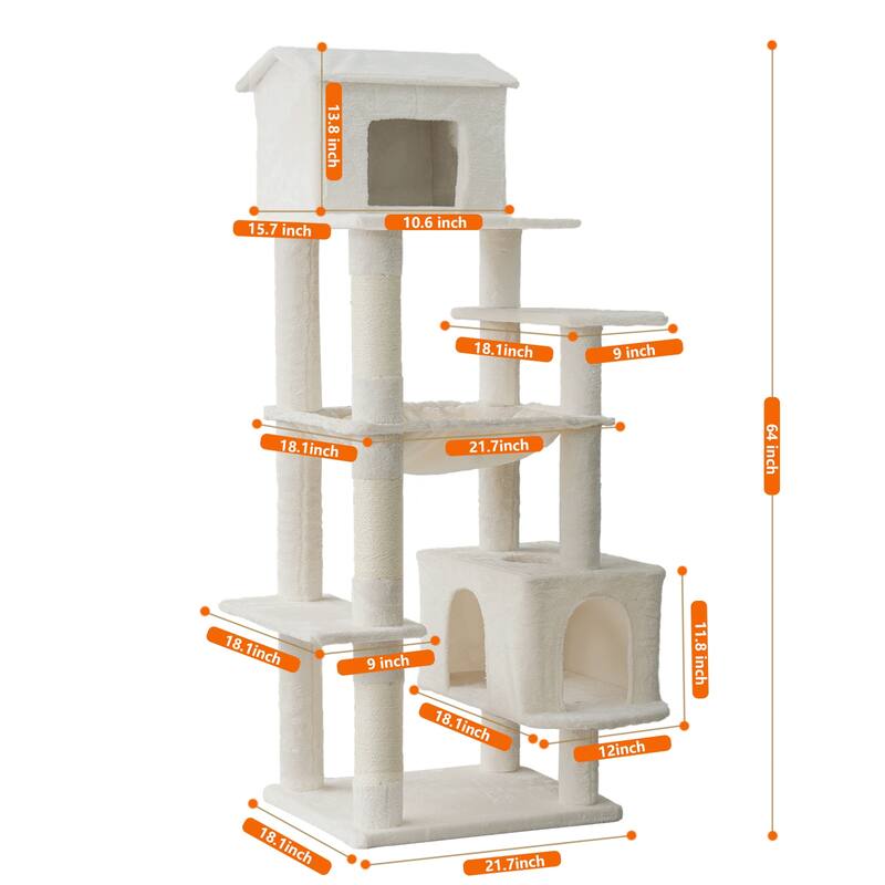 63 Inches Multi-Level Large Cat Tree Features 5 Levels
