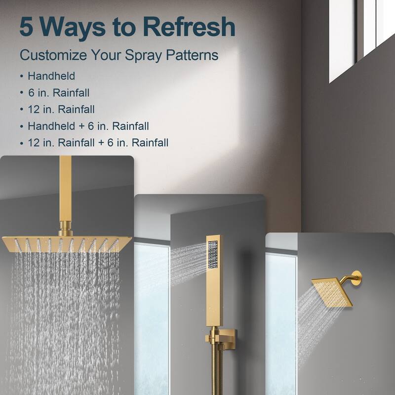 GRANDJOY 12" Ceiling-Mount Shower System Rainfall Shower Head with Anti-Scald Valve