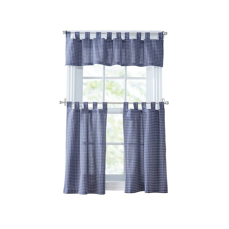 Tommy Hilfiger Mini Check 3-Piece Curtain Tier and Valance Set