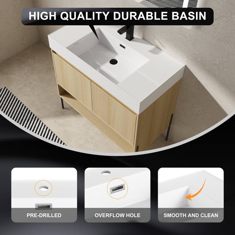 47-Inch Resin Bathroom Vanity with Multi-Layer Solid Wood Frame, Stylish Tripod Design