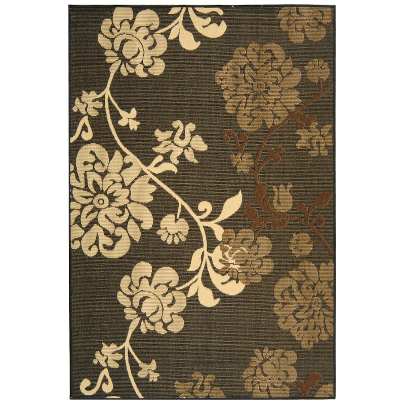 SAFAVIEH Courtyard Vernelle Arvyda Outdoor Waterproof Patio Backyard Rug - 6'7" x 9'6" - Black Natural/Brown