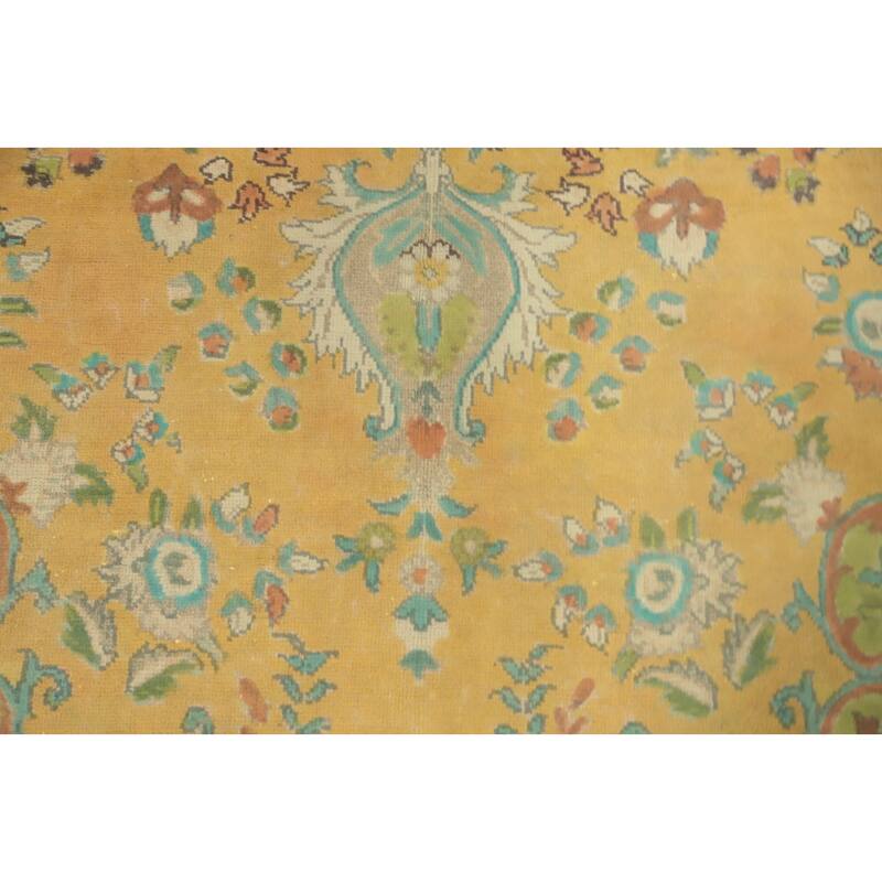 Hand Knotted Oriental 100% Wool Carpet Traditional Floral Yellow & Gold Tabriz Area Rug - 9' 6'' X 6' 7''