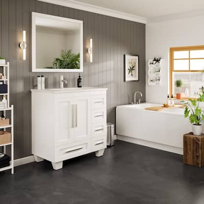 Eviva Loon 30"W x 22"D White Bathroom Vanity with White Carrara Quartz Vanity Top and Rectangular Undermount Sink