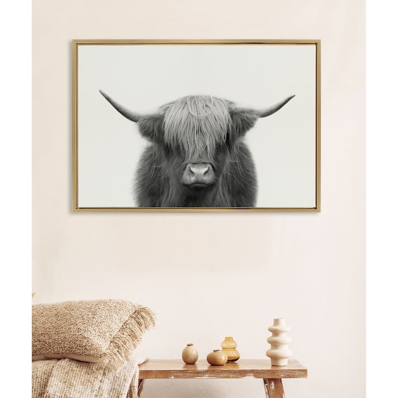 Kate and Laurel Highland Cow Frame Canvas by The Creative Bunch Studio