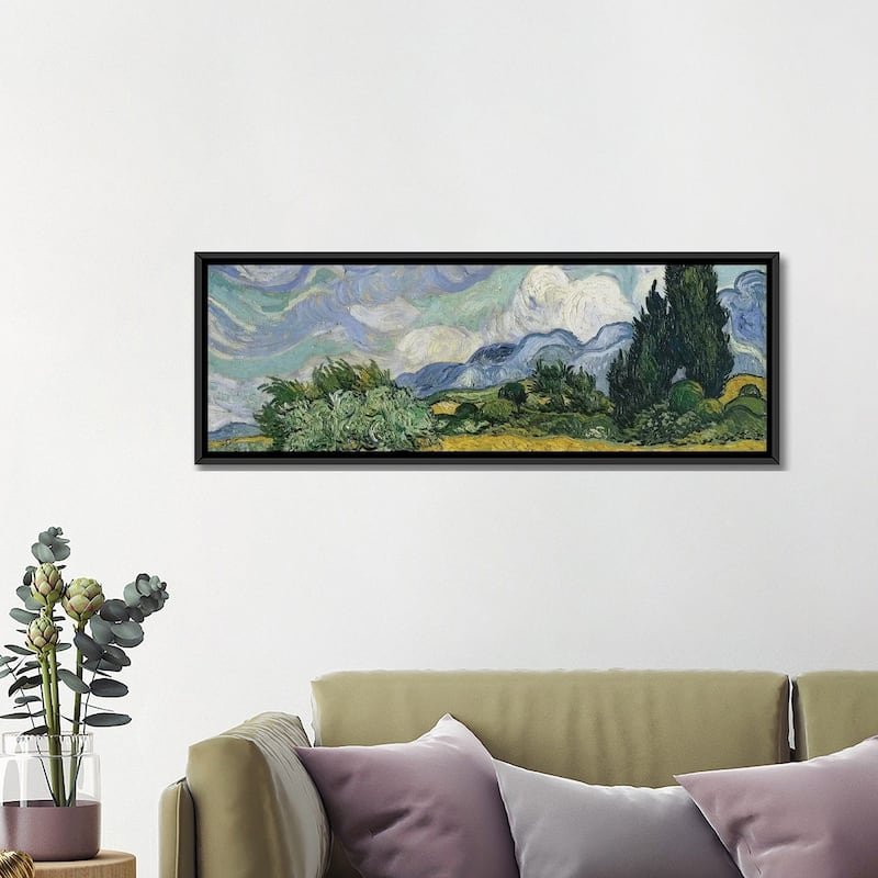 iCanvas "Wheat Field With Cypresses, June-July 1889 (Metropolitan Museum Of Art, NYC)" by Vincent van Gogh Framed Canvas Print