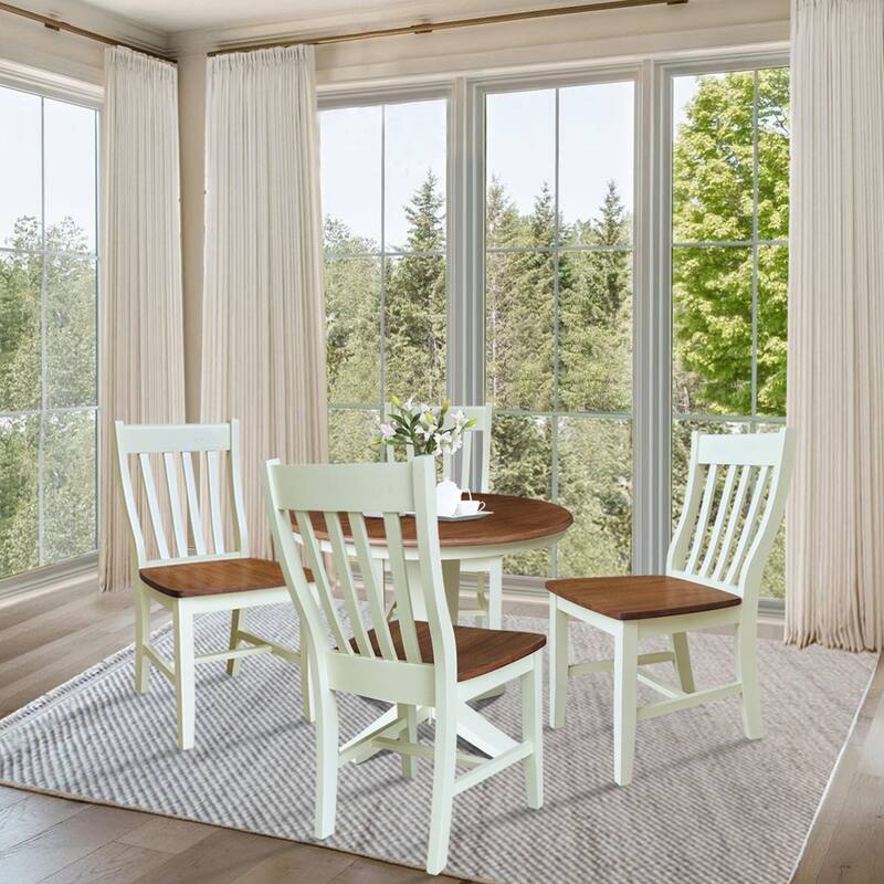 36" Round Extension Dining Table with 12" Leaf and Dining Chairs