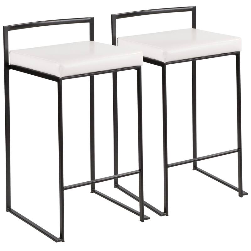 Porch & Den Forrest Contemporary Black Stackable Fully Welded Counter Stool (Set of 2) - White Faux Leather