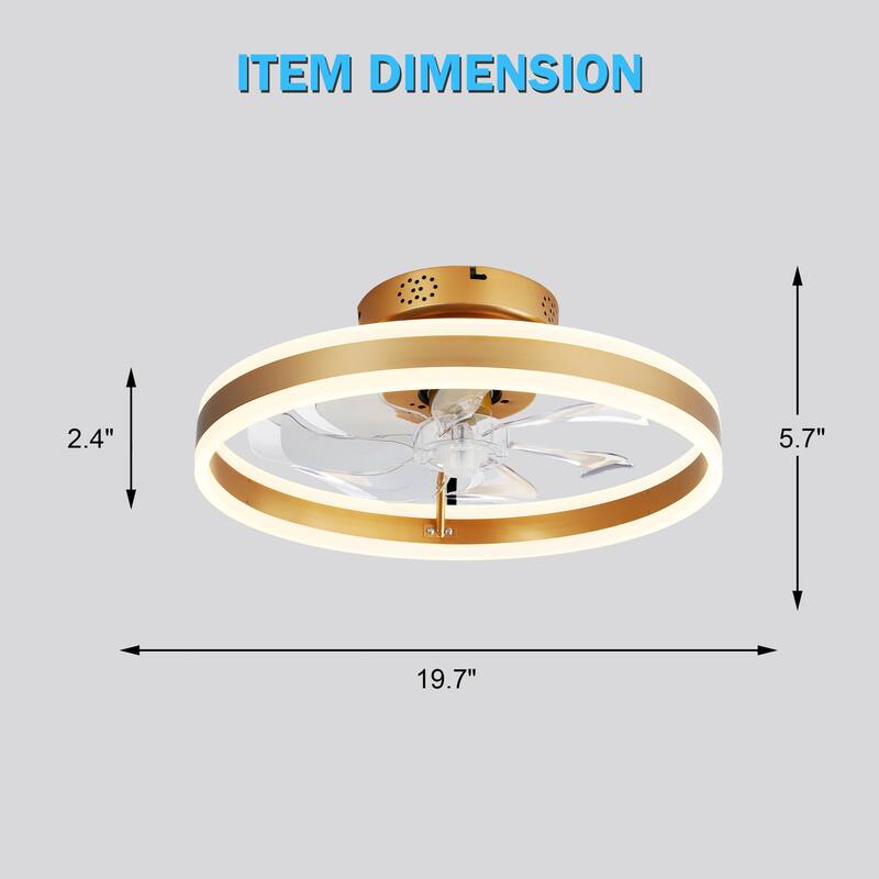 Oaks Aura Modern 20in. Low Profile Ceiling Fan with Light, 6-Speed Flush Mount Ceiling Fan, Smart App Remote Control For Bedroom