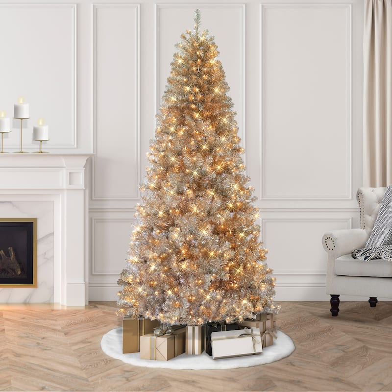 Puleo International 7.5 ft. Pre-lit Rose Gold Artificial Christmas Tree