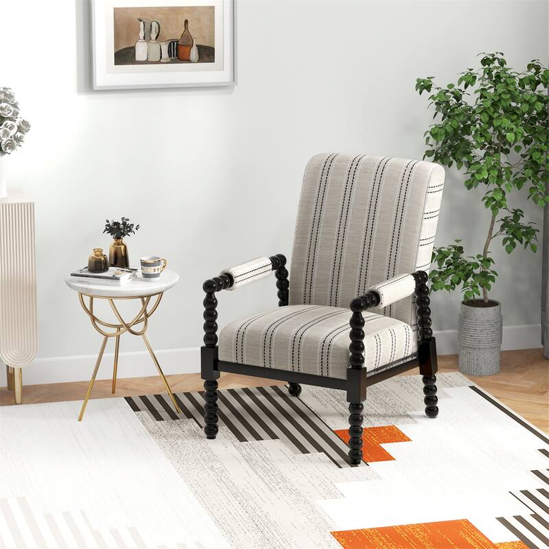 Gymax Accent Chair Upholstered Armchair w/ Rubber Wood Frame Ergonomic