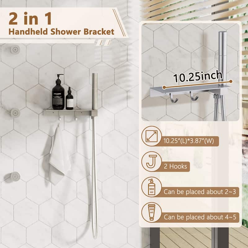 CASAINC Thermostatic 12 inch Rainfall Showerhead with Handheld Spray & 6 Body Jets Set(Can All Run Together) Rain Shower System