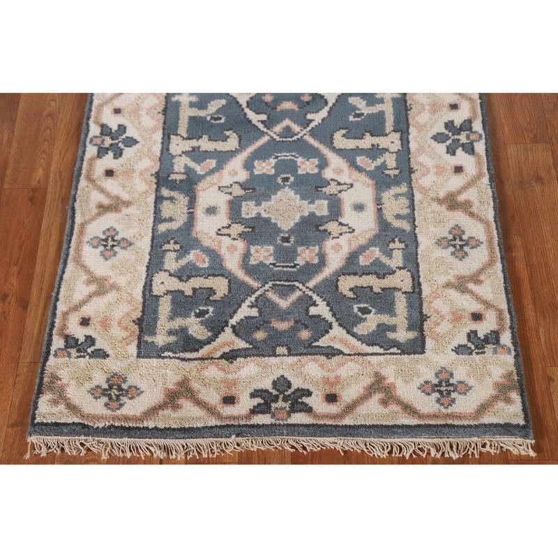 All-Over Blue Oushak Indian Runner Rug Hand-knotted Wool Carpet - 2'7"x 9'10"