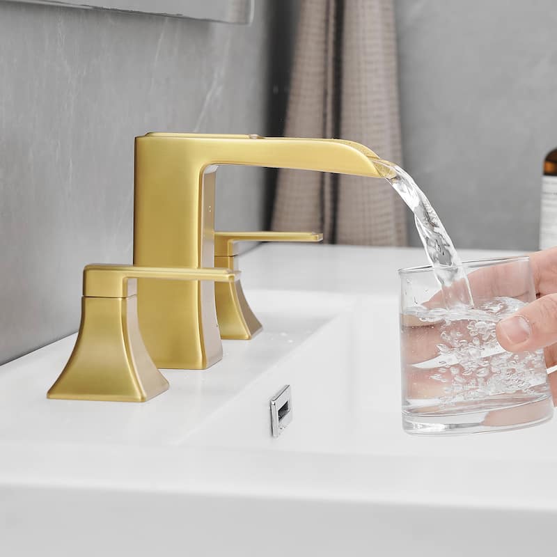 Double Handle Three-Hole Bath Waterfall Faucet with Drain