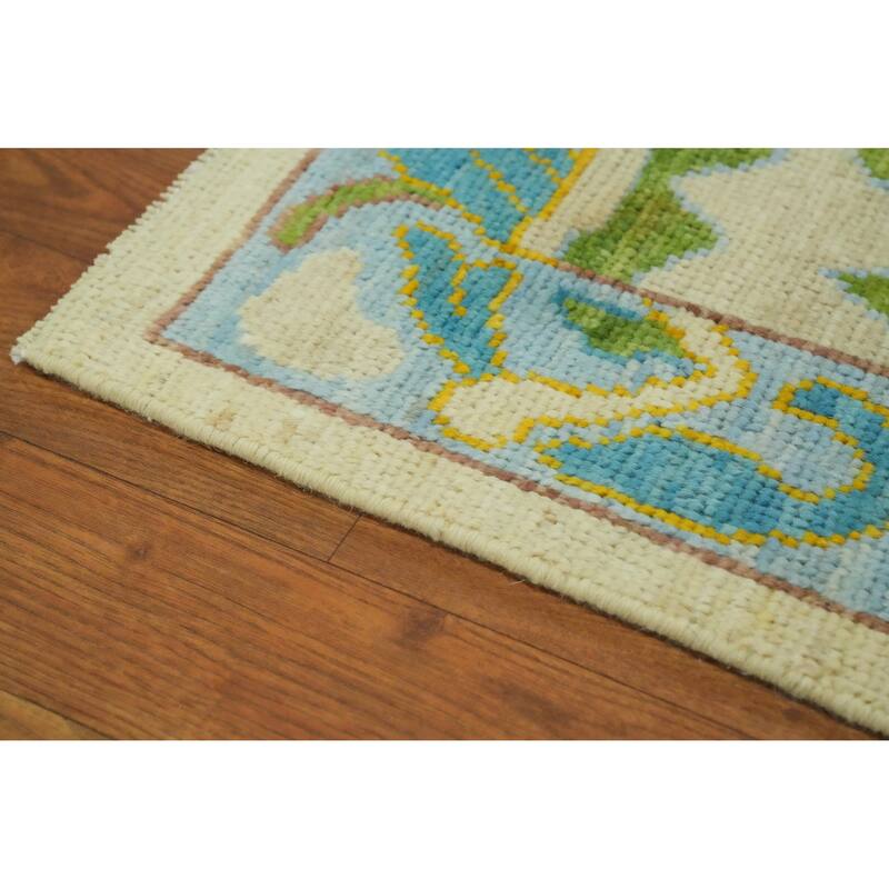 Vegetable Dye Wool Oushak Turkish Area Rug, Geometric Carpet - 11' 8'' X 9' 1''