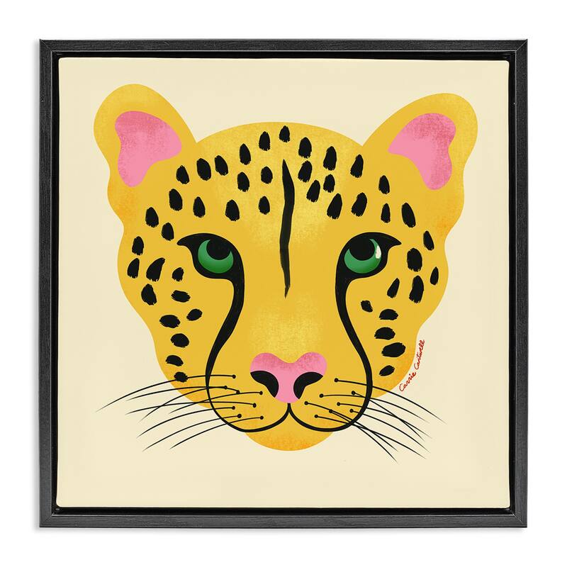 Stupell Modern Wild Cheetah Face Framed Floater Canvas Wall Art Design By Carrie Cantwell - 25 x 25 - Black
